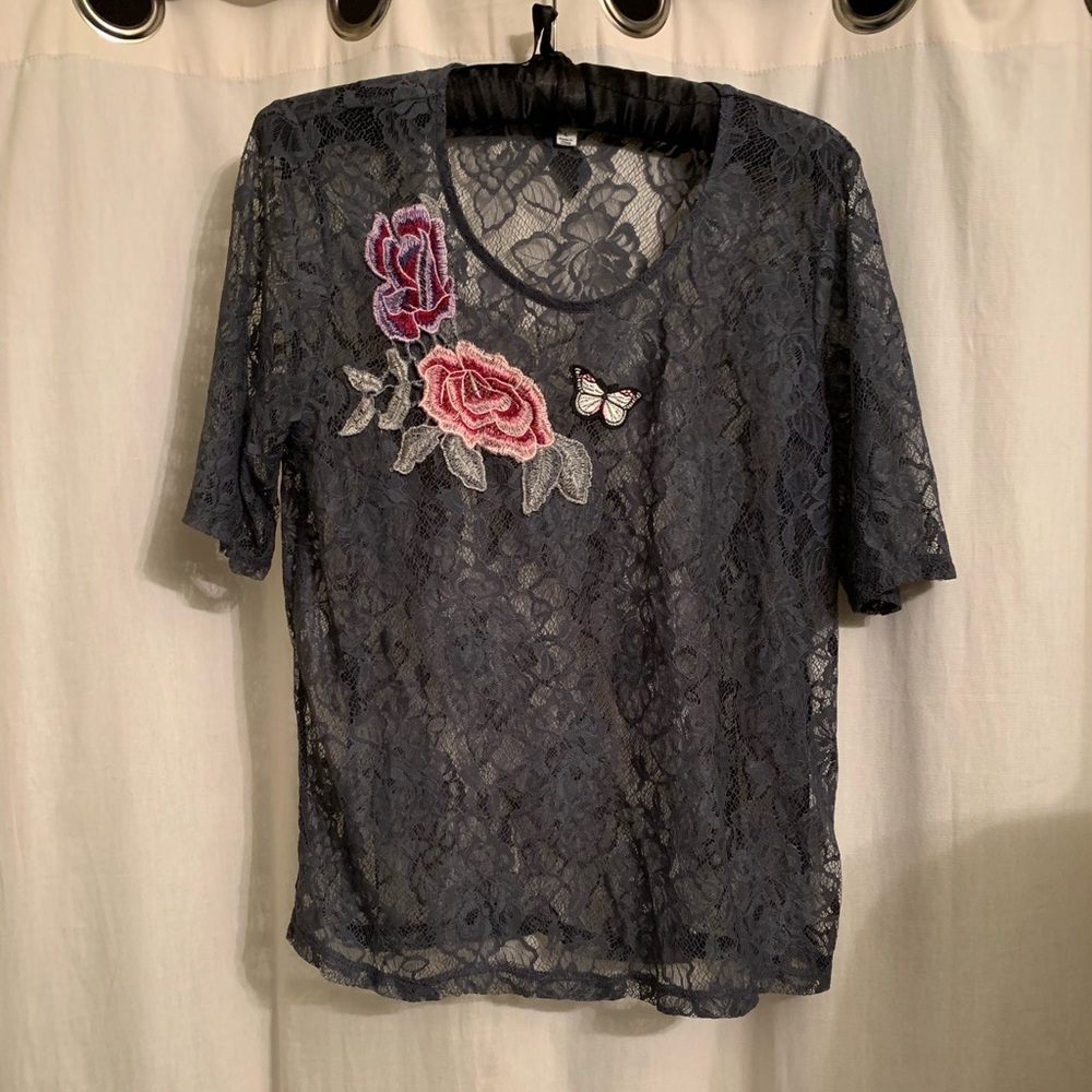Lace Shirt with Flower Patchwork